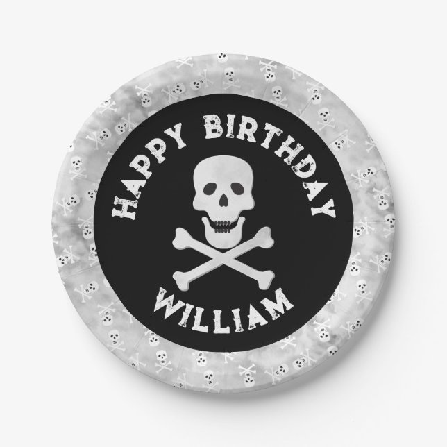 Assiettes En Carton Crossbones Halloween Plaque d'anniversaire (Devant)