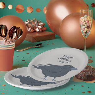 Assiettes En Carton Crow noir sur gris Personnalisé