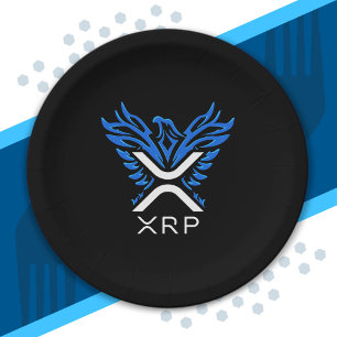 Assiettes En Carton Cryptomonnaie XRP Crypto Logo Blue Rising Phoenix