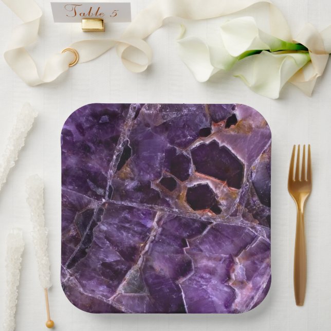 Assiettes En Carton Crystal quartz Améthyste Violet (Mariage)