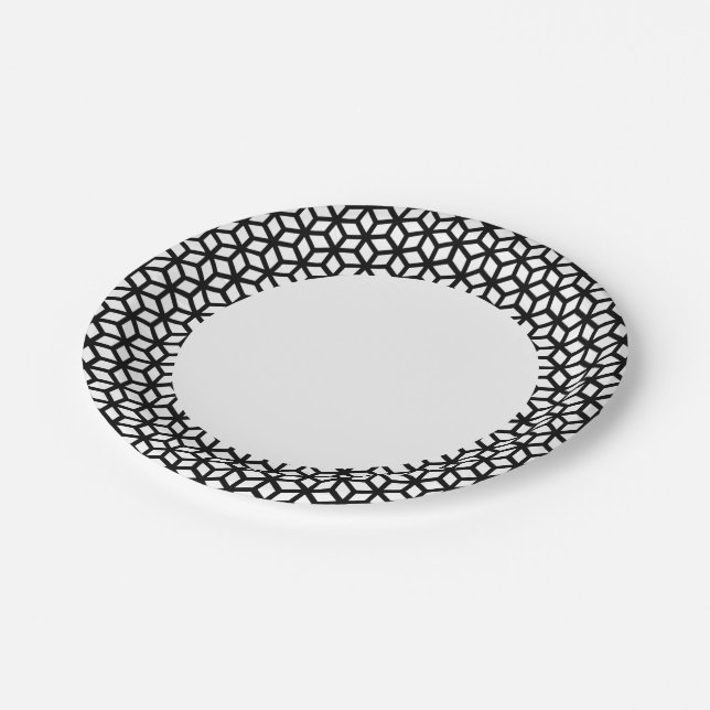 Assiettes En Carton Cube Noir Et Blanc Motif (Angle)