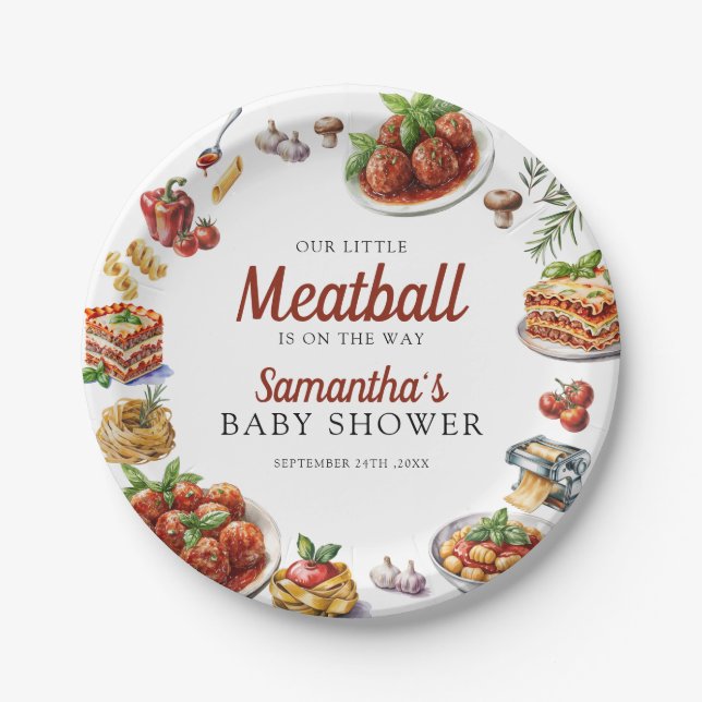 Assiettes En Carton Cuisine italienne | Baby shower aquarelle (Devant)