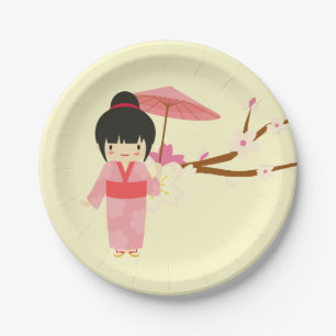 Assiettes En Carton Cuisine japonaise rose cerise en fleurs Geisha