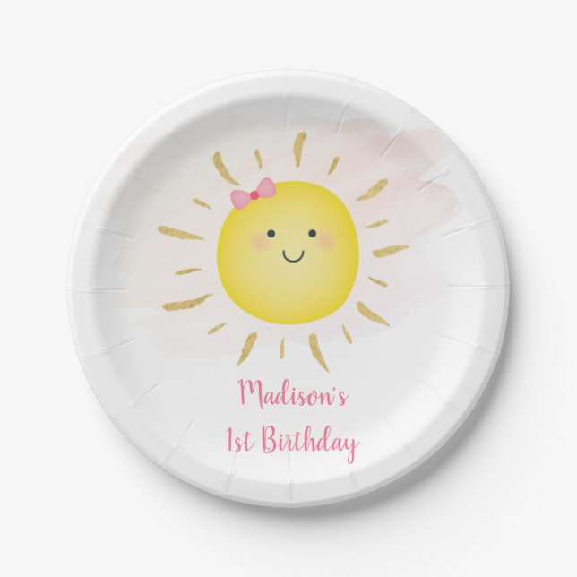 Assiettes En Carton Cuisine Sunshine Rose & Or Anniversaire (Devant)
