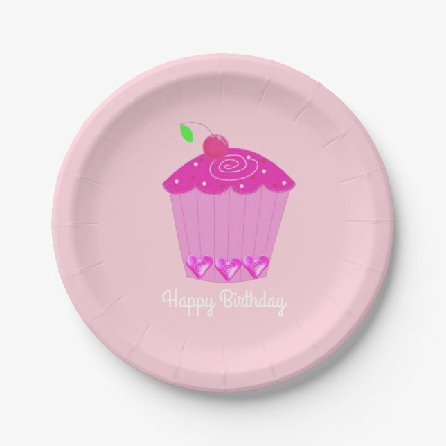 Assiettes En Carton Cupcake de rose Cherry (Devant)