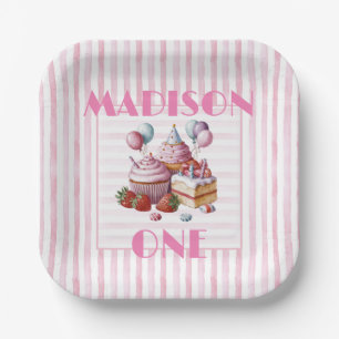 Assiettes En Carton Cupcake douce fête d'anniversaire fille Aquarelle