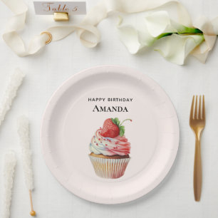 Assiettes En Carton Cupcake fraise dessert dessert Anniversaire