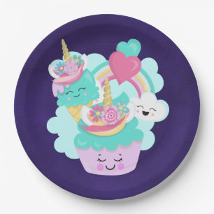 Assiettes En Carton Cupcake mignonne et crème glacée joyeuse