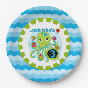 Assiettes En Carton Cupcake Octopus Plaques de papier d'anniversaire 3