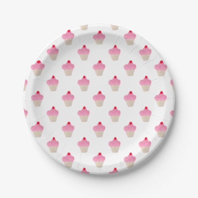 Assiettes En Carton Cupcake rose (Devant)