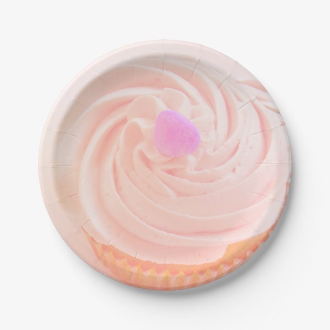 Assiettes En Carton Cupcake rose gelé bonbon coeur mignon (Devant)