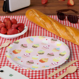 ASSIETTES EN CARTON CUPCAKES MOTIF ROSE