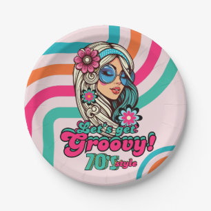 Assiettes En Carton Custom 70's Rétro Disco Anniversaire Boogie Groovy