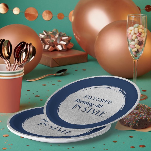 Assiettes En Carton Custom Birthday Party Plates, Modern Blue Silver (Multi)