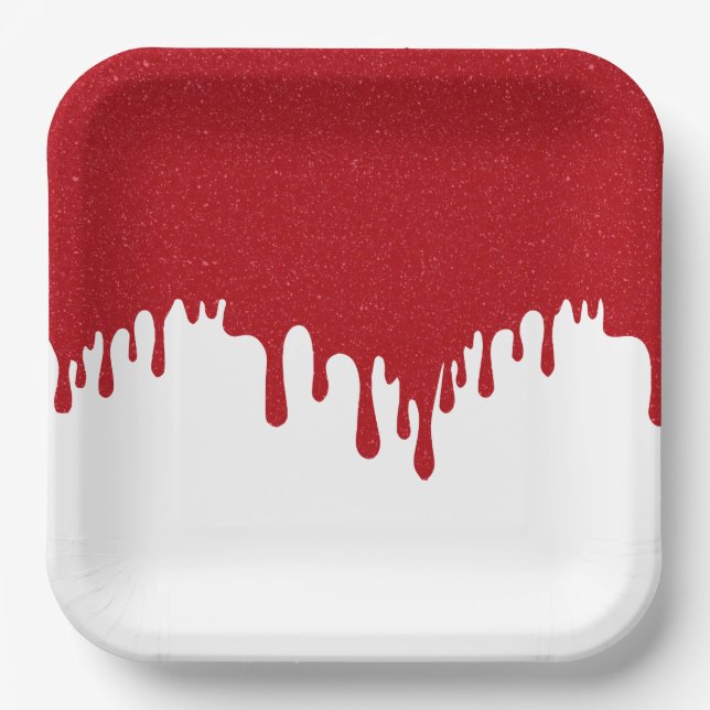Assiettes En Carton Custom Drip Effect Party Plate (Tomato Red/White) (Recto)