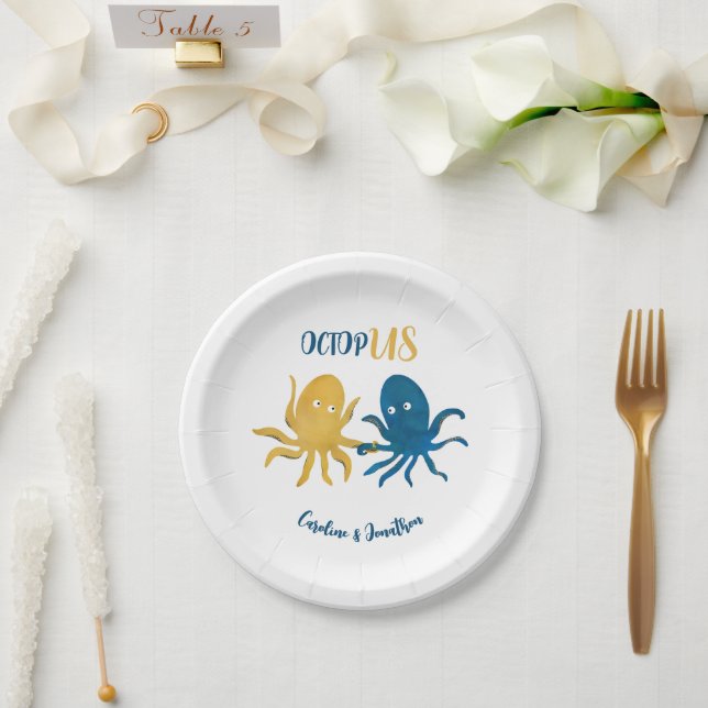Assiettes En Carton Custom Funny Marine et Gold Ocean Octopus Mariage (Mariage)