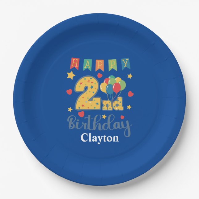 Assiettes En Carton Custom Happy 2e anniversaire (Devant)