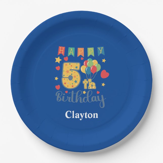 Assiettes En Carton Custom Happy 5th Birthday Party (Devant)