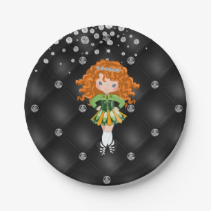Assiettes En Carton Custom Irish Dance Redhead Girl Green, Noir