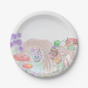 Assiettes En Carton Custom Kids Artwork, deux mignonnes souris, fleurs