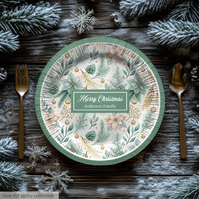 Assiettes En Carton Custom Name Paper Plates White Poinsettia Holiday (Custom Name Paper Plates White Poinsettia Holiday)