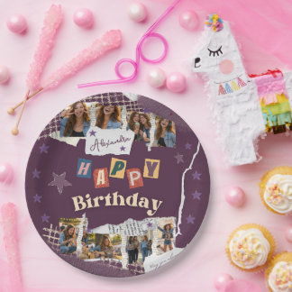 Assiettes En Carton Custom Purple Sweet 16 Photo Collage
