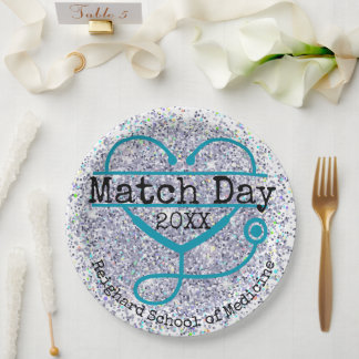 Assiettes En Carton Custom Year Match Day Blue Glitter Stethoscope