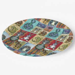 Assiettes En Carton Cute Animal Collage Folk Art Design