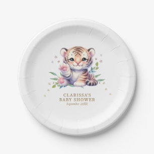Assiettes En Carton Cute Animal Tiger Etoiles Baby shower blanc