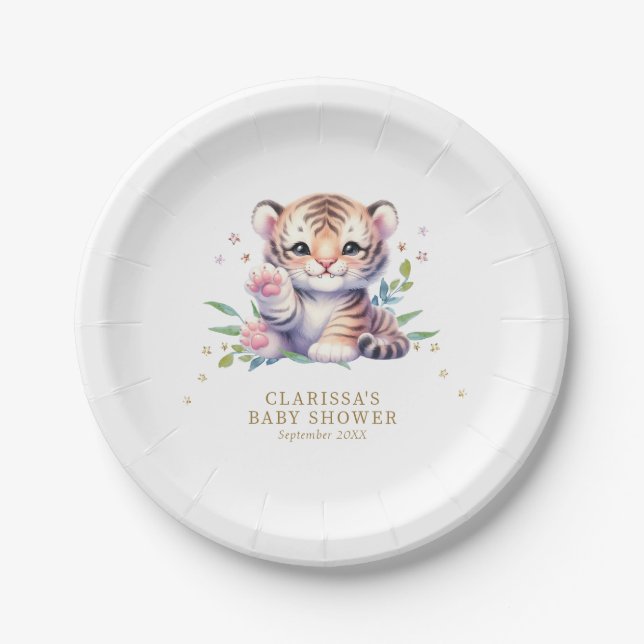 Assiettes En Carton Cute Animal Tiger Etoiles Baby shower blanc (Devant)