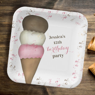 Assiettes En Carton Cute Anniversaire Crème glacée personnalisée
