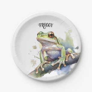 Assiettes En Carton Cute Aquarelle Arbre Frog, personnalisé