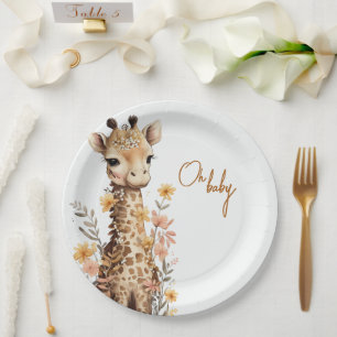 Assiettes En Carton Cute Aquarelle Baby Giraffe Baby shower