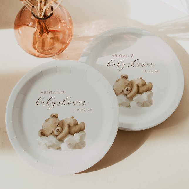 Assiettes En Carton Cute Aquarelle Baby shower Ours Teddy (Créateur téléchargé)