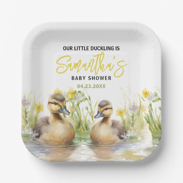 Assiettes En Carton Cute Aquarelle Canard bébé garçon douche (Recto)