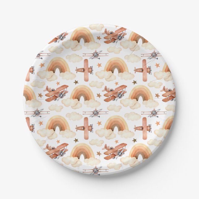 Assiettes En Carton Cute aquarelle Rainbow Motif d'avion (Devant)
