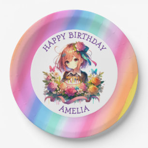 Assiettes En Carton Cute arc-en-ciel Anime Girl Birthday Cake Personna