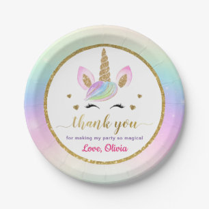 Assiettes En Carton Cute arc-en-ciel Magique or Unicorn Merci