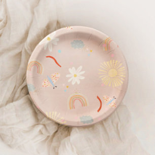 Assiettes En Carton Cute Arc-en-ciel rose plaque papier d'anniversaire
