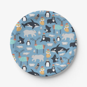 Assiettes En Carton Cute Arctic Animaux Motif sans couture