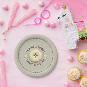 Assiettes En Carton Cute as a Button Baby shower Sip and See