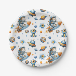 Assiettes En Carton Cute Astronaut Cat Outer Space Pattern Galaxy 
