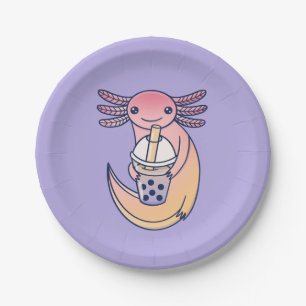 Assiettes En Carton Cute Axolotl avec thé à bulle