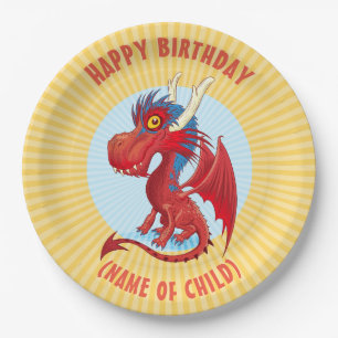 Assiettes En Carton Cute Baby Dragon Plaque d'anniversaire