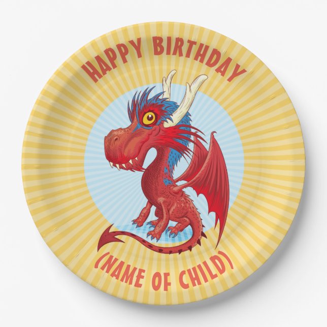Assiettes En Carton Cute Baby Dragon Plaque d'anniversaire (Devant)