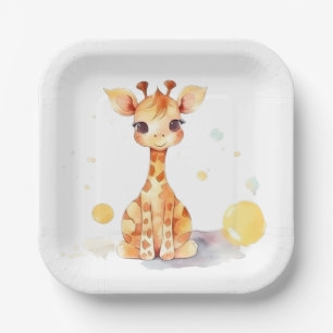 Assiettes En Carton Cute Baby Giraffe Carré Plaque en papier