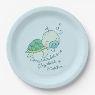 Assiettes En Carton Cute Baby shower de tortue de mer Kawaii Blue Boy