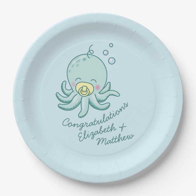 Assiettes En Carton Cute Baby shower Octopus Kawaii (Devant)