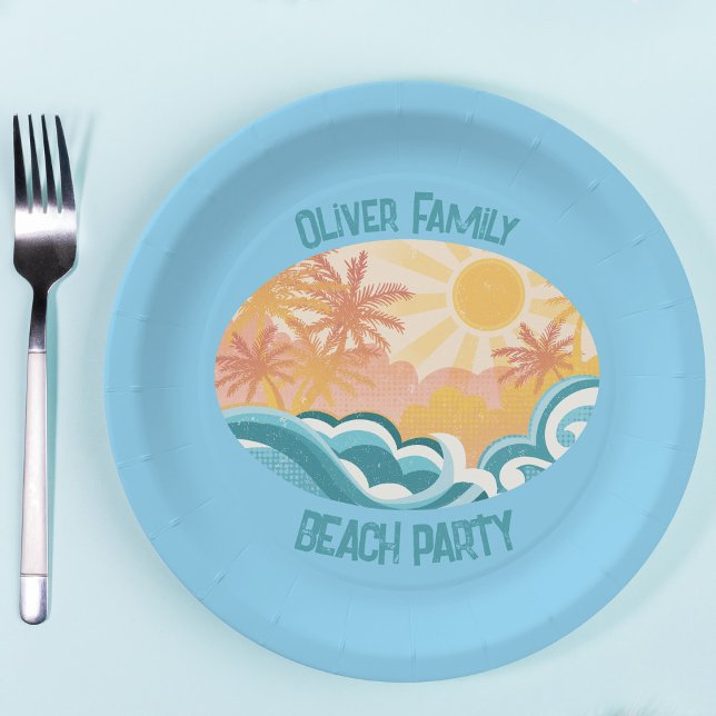Assiettes En Carton Cute Beach Waves Sunshine Blue Surfer Party (Créateur téléchargé)
