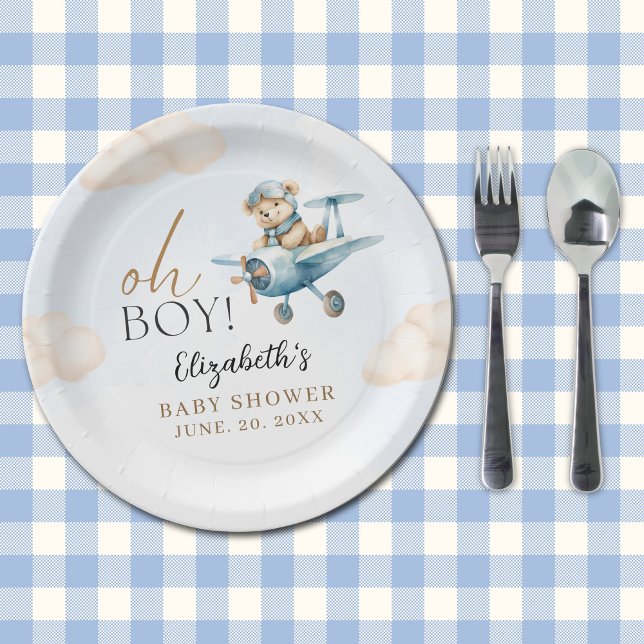 Assiettes En Carton Cute Bear Baby Shower Boy party (Créateur téléchargé)